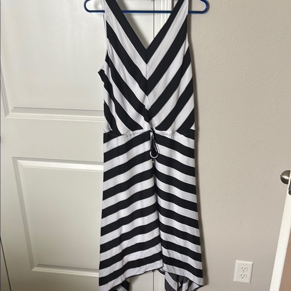 Chico’s Black Label size 2 Striped tank top asymmetrical  Dress slimming